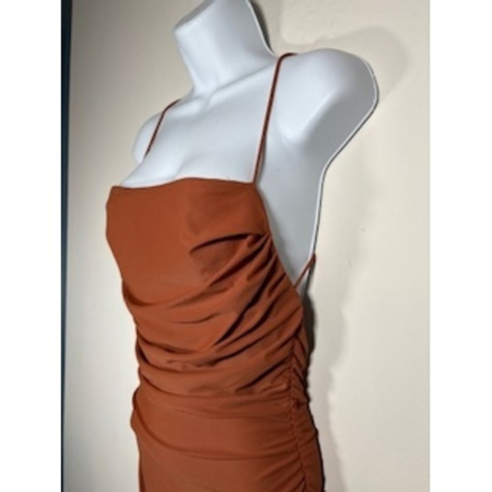 SUPERDOWN Ruched Mini Dress Small Rust Orange Open Back Revolve Night Out Party - Picture 4 of 8